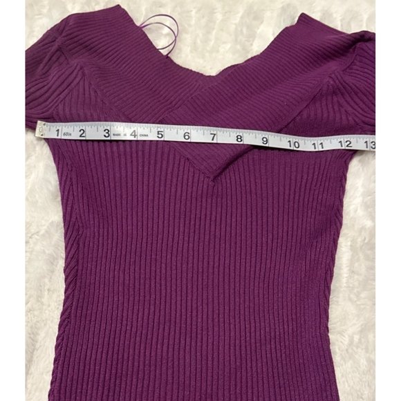 Candie's Purple Portrait Neckline Stretch Sweater Rayon Blend Junior Size M NWT - Picture 10 of 16